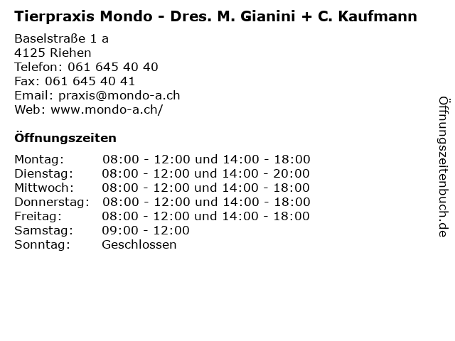 Tierpraxis mondo a, Dres. M. Gianini + C. Kaufmann