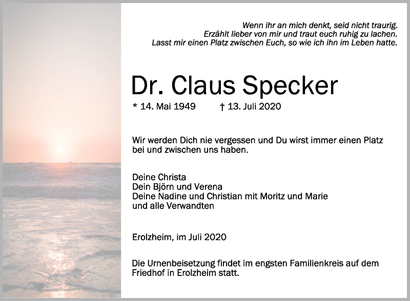 Claus Dieter Specker Tierarzt