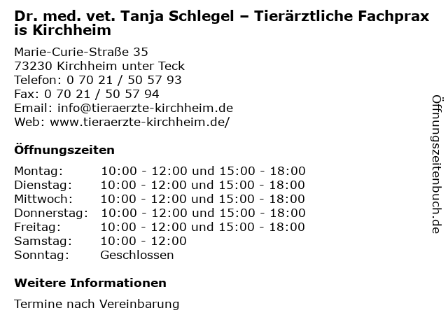 Tierärztliche Fachpraxis Dr. med. vet. Tanja Schlegel
