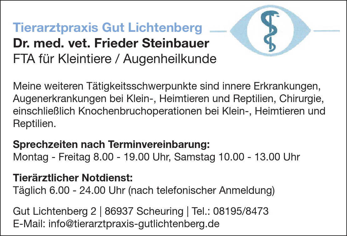 Tierarzt Steinbauer Scheuring, Tierarztpraxis Gut Lichtenberg