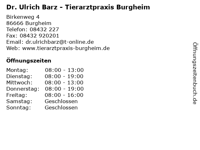 Dr.med.vet. Ulrich Barz Tierärztliche Klinik