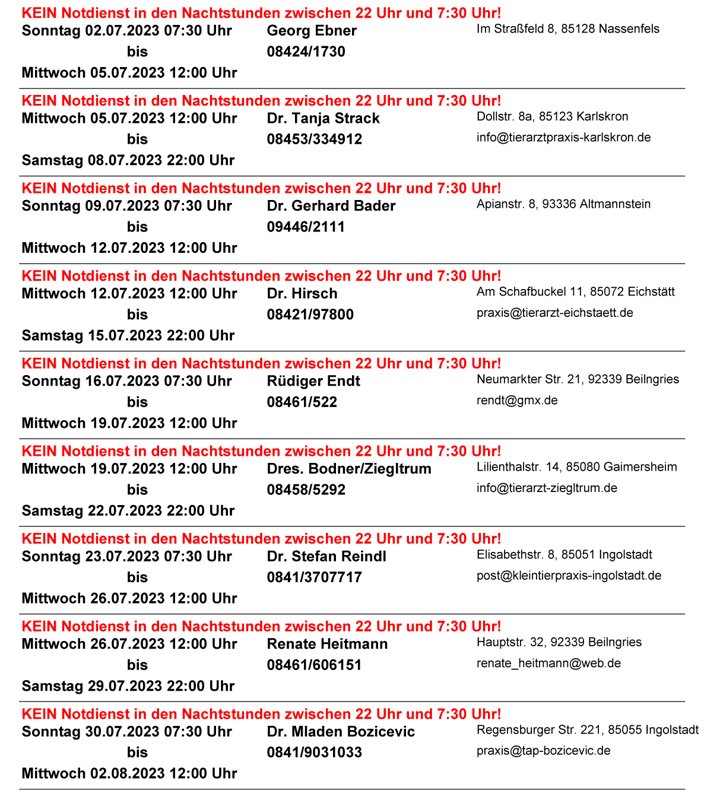 Tierarzt Dr.med.vet.Tobias Zauscher, Notdienst, offene und Terminsprechstunde
